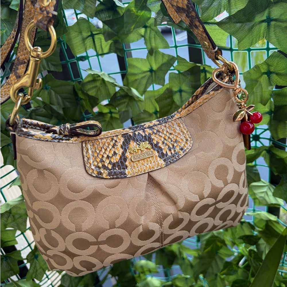 Coach Tan and Snake Print Crossbody Bag